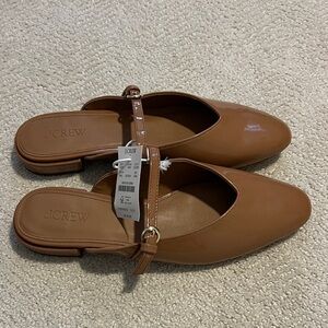 J. Crew Tan Mules with Buckle Strap